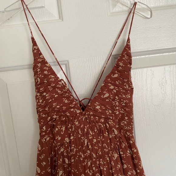 Treasure & Bond Floral Maxi Dress M Rust Red Spaghetti Strap‎ Smocked Tie Back - Picture 3 of 9